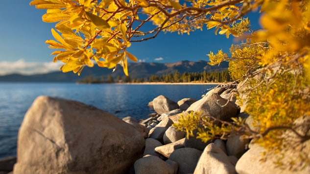 A rocky shoreline on Lake Tahoe, California