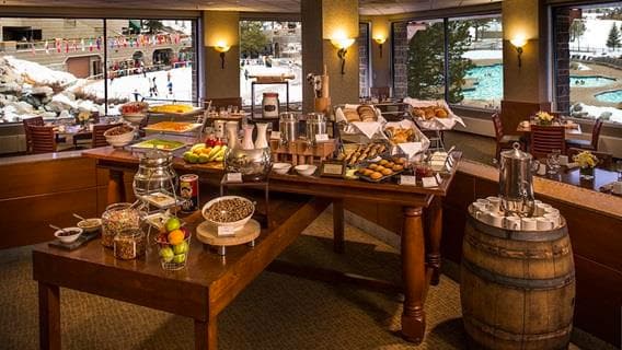 A breakfast buffet with pastries, cereal, oatmeal and fruit at The Resort at Squaw Creek