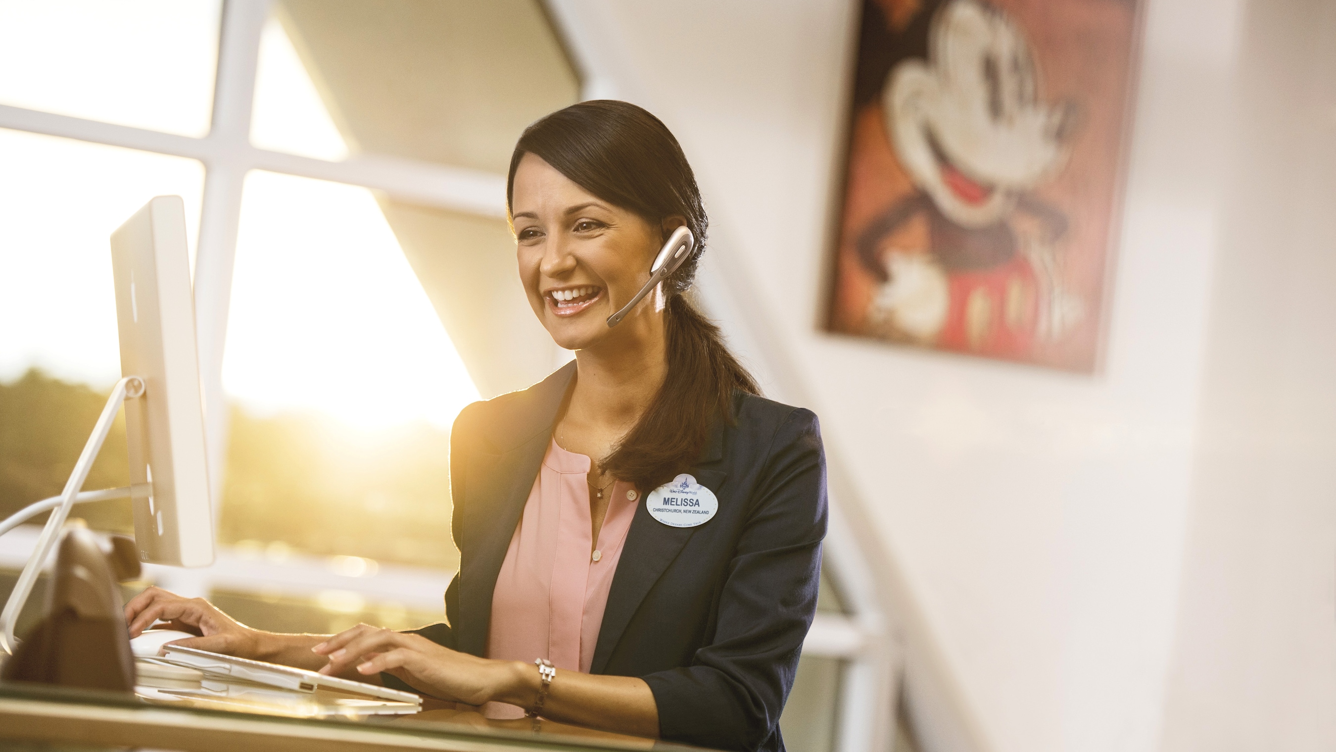 A Disney Vacation Club Cast Member at a call center