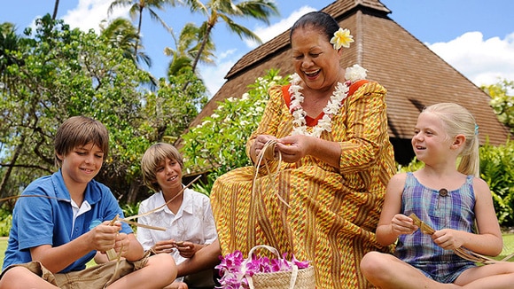 Kids learn how to make leis at Aulani, Disney Vacation Club Villas