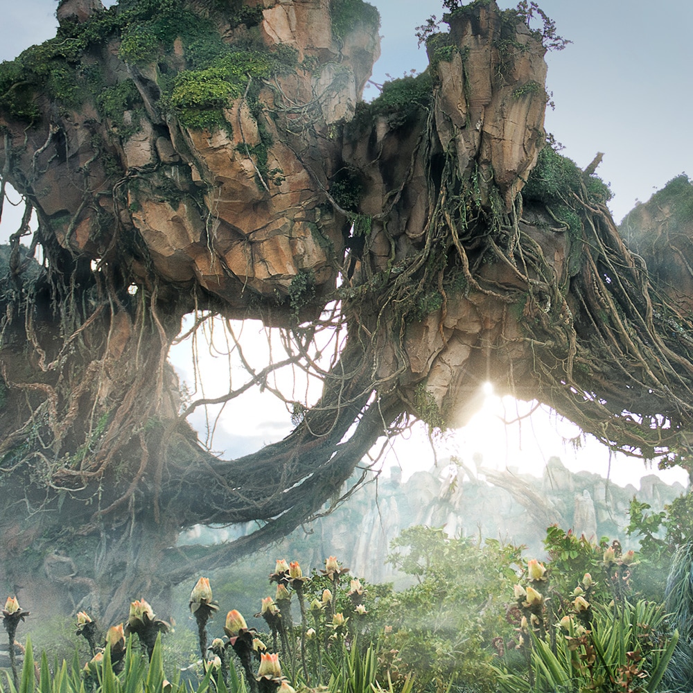 Magnificent floating mountains rise skyward in the Valley of Mo'ara at Pandora - The World of Avatar